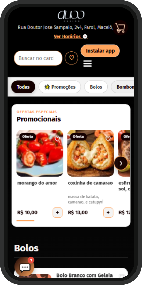 Cardápio digital Duoo exibido em um smartphone